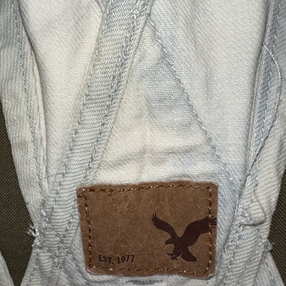 American Eagle Outfitters Cream Distressed Denim Short Overalls - Picture 3 of 3